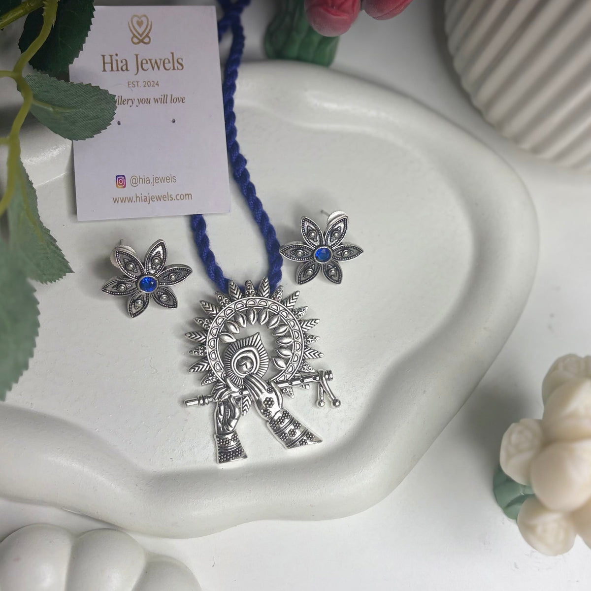 Nritya Krishna Oxidized Necklace Set