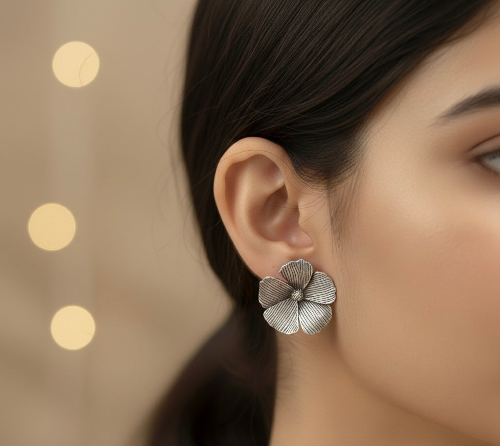 Silver flower earrings