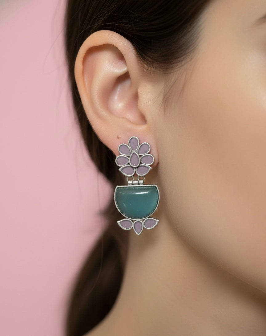 Turqoise pink flower earrings