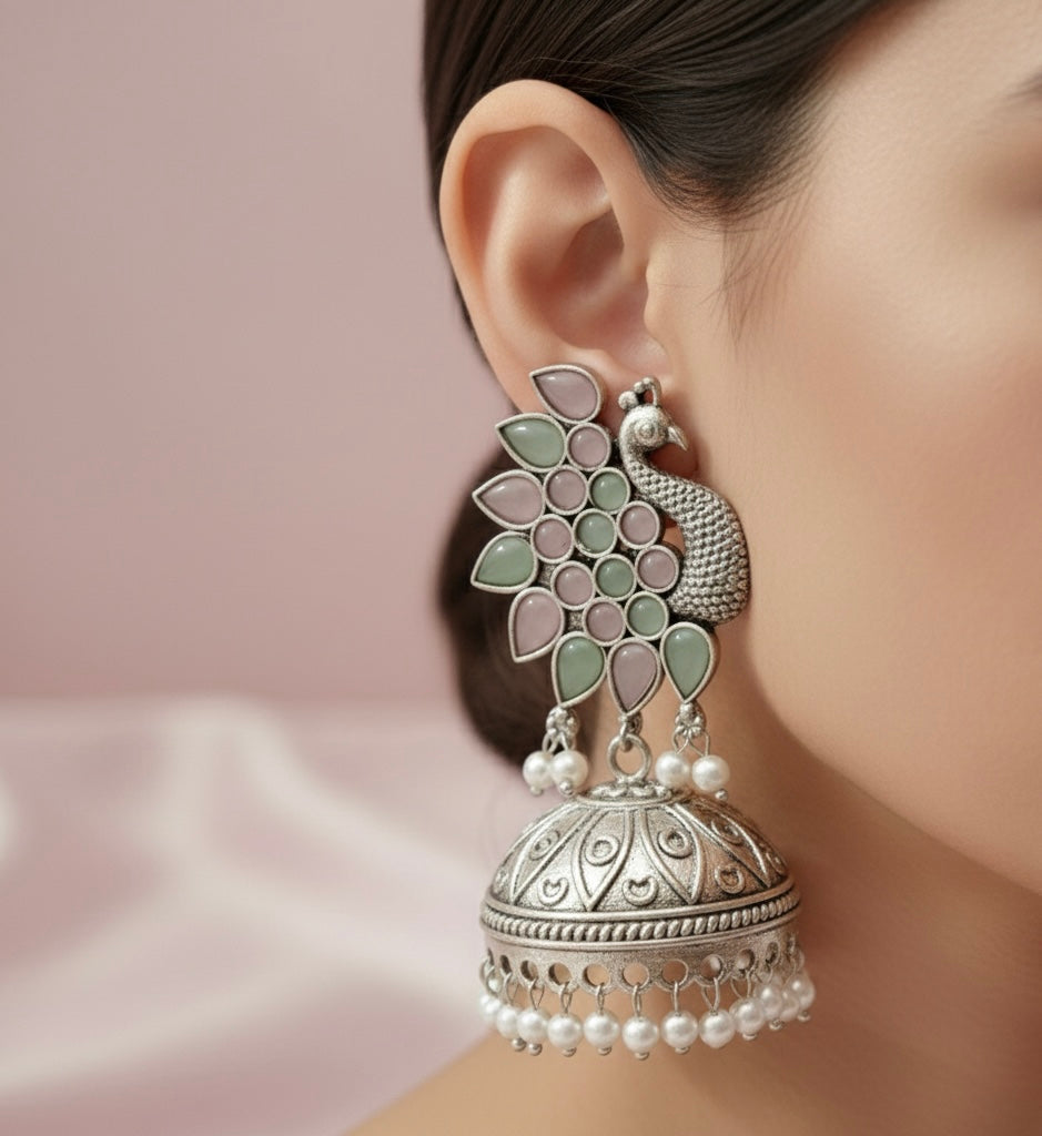 Peacock Silver Earrings