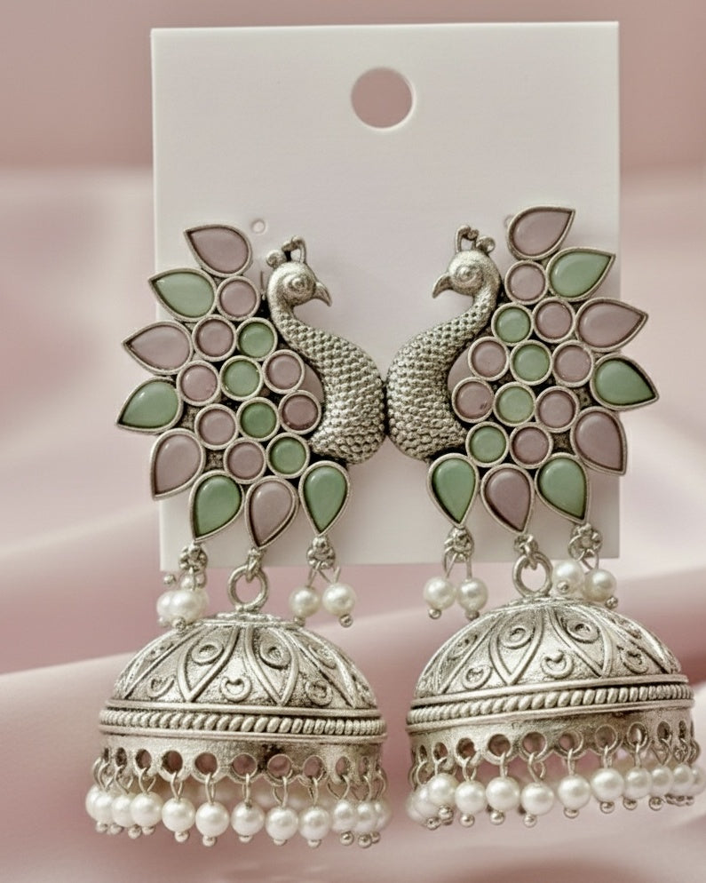 Peacock silver earrings