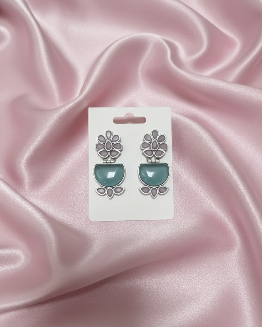 Turqoise pink flower earrings