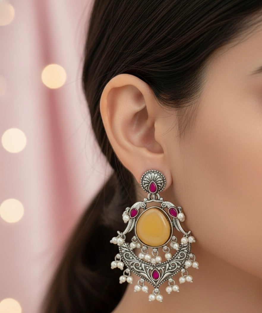 Yellow stone parrot earrings