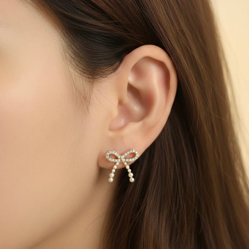Bow Pearl Stud Earrings