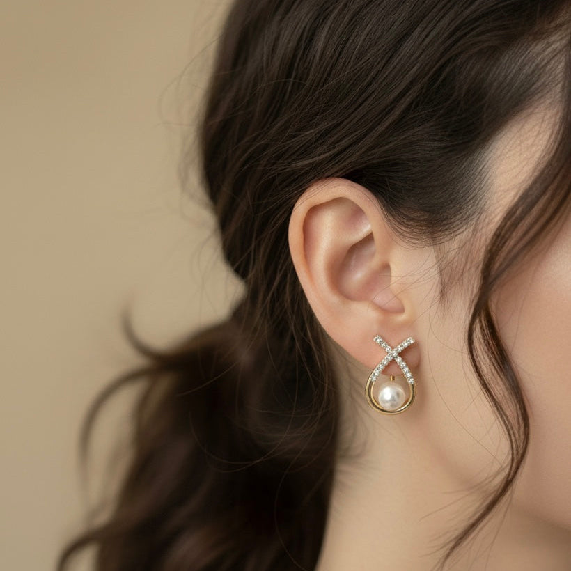 Geometric Pearl Earrings