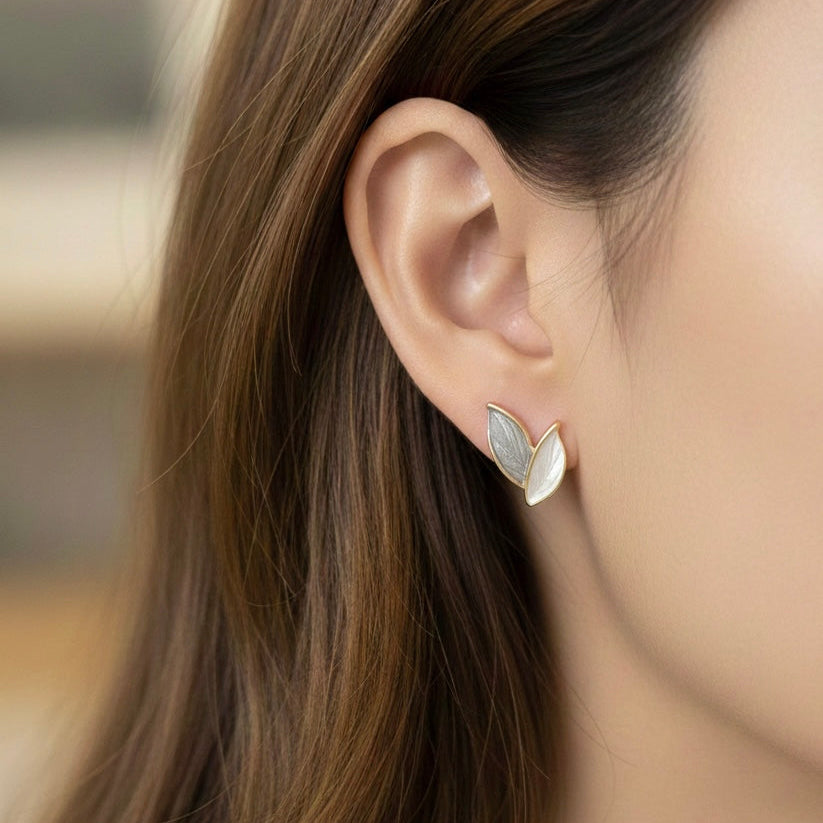 Grey Leaf Earrings