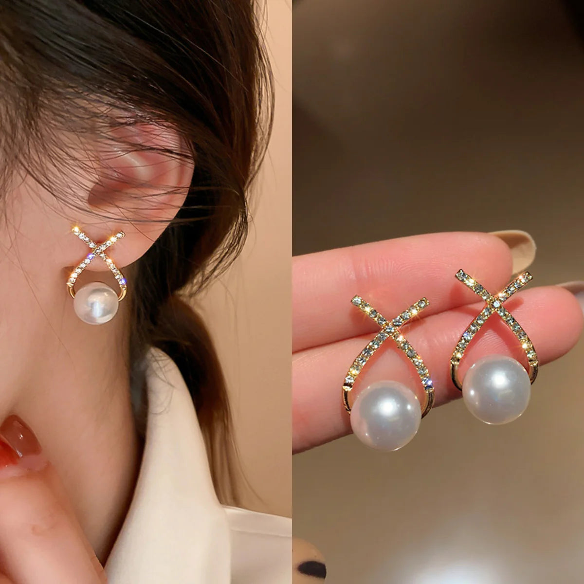 Geometric Pearl Earrings