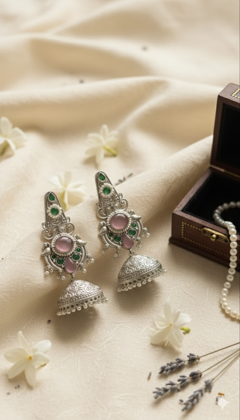 Silver Jhumka Earrings