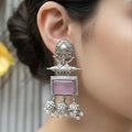 Silver Toned Pink Jhumkas