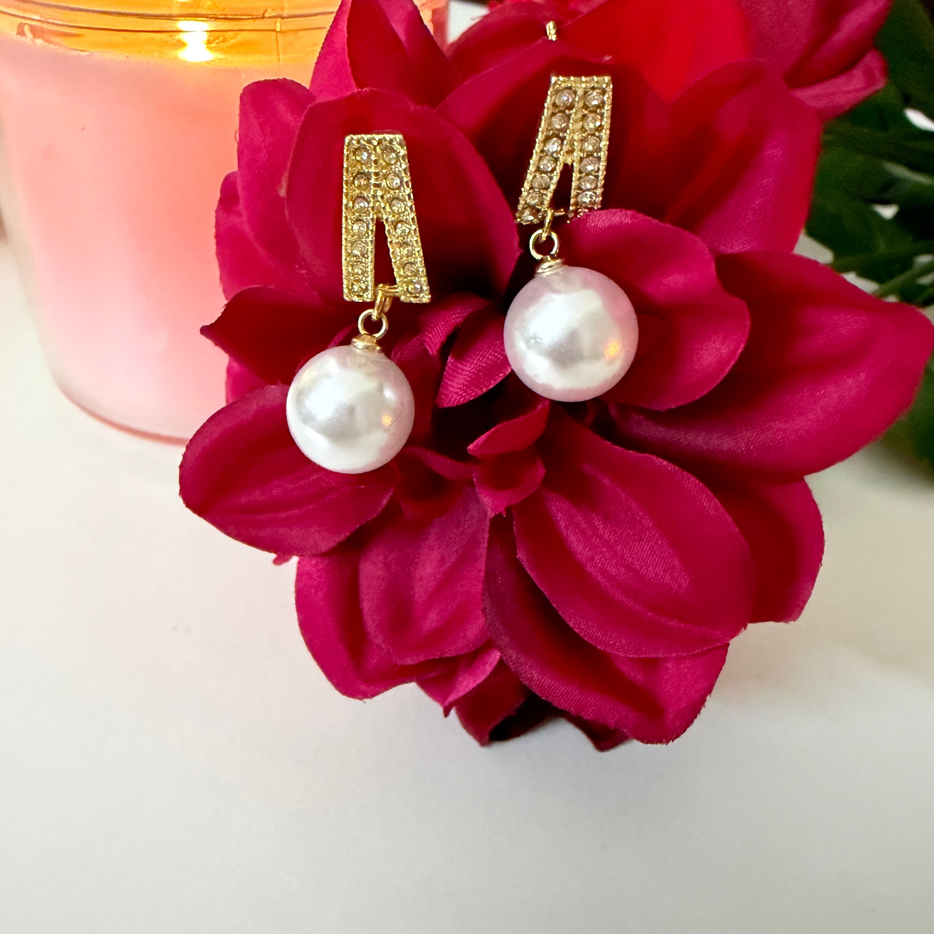 Two Part Pearl Drop Earrings