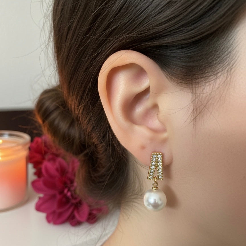 Two Part Pearl Drop Earrings