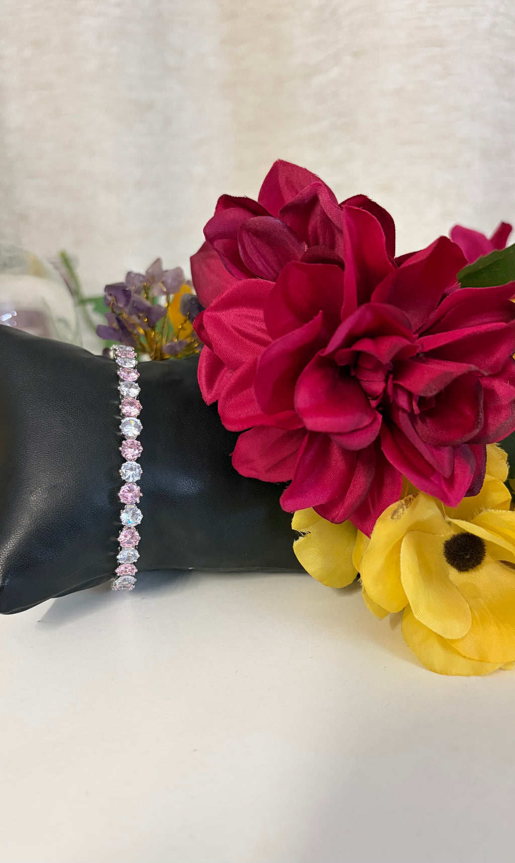 White Pink RoundCut Tennis Bracelet