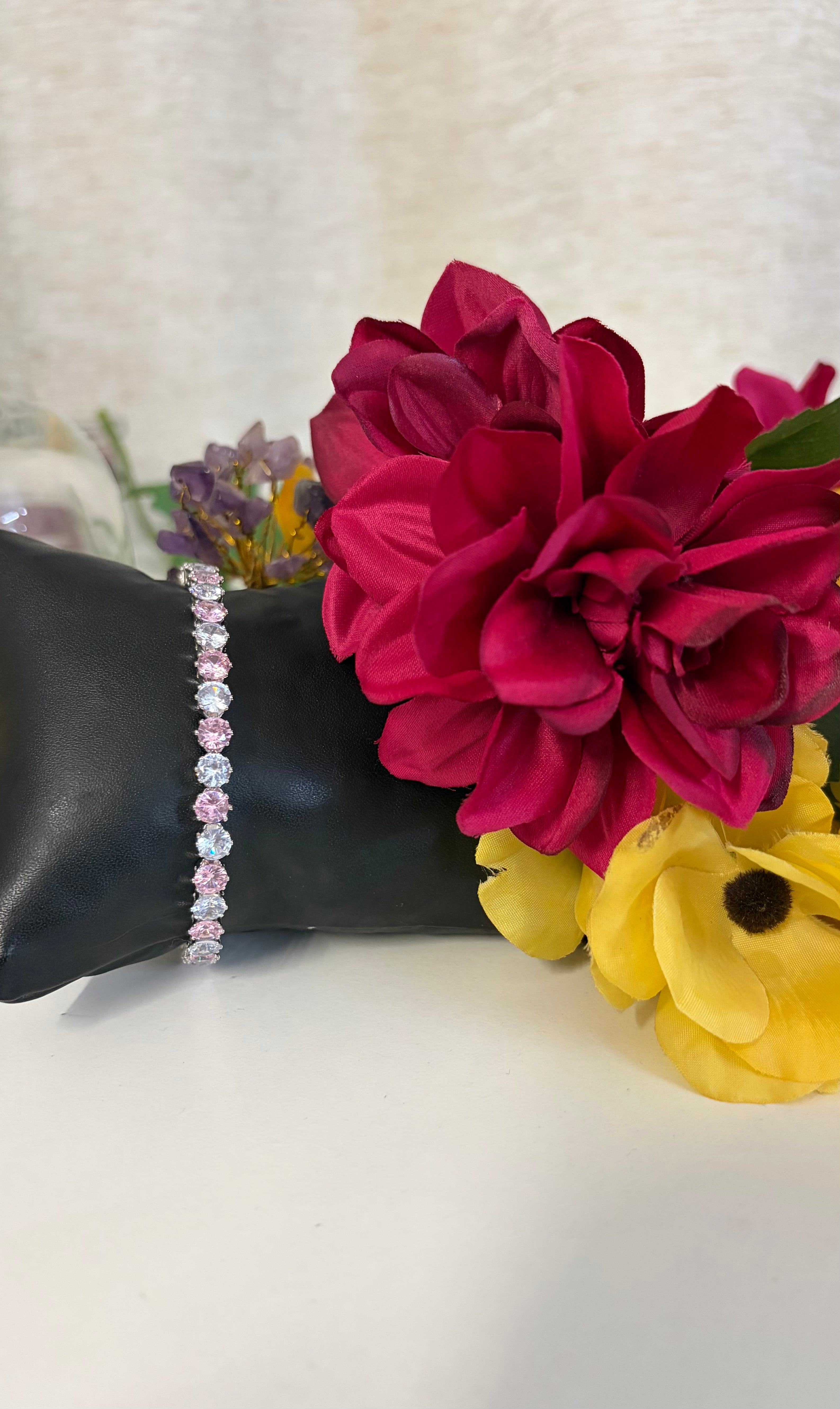 White Pink RoundCut Tennis Bracelet