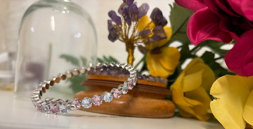 White Pink RoundCut Tennis Bracelet