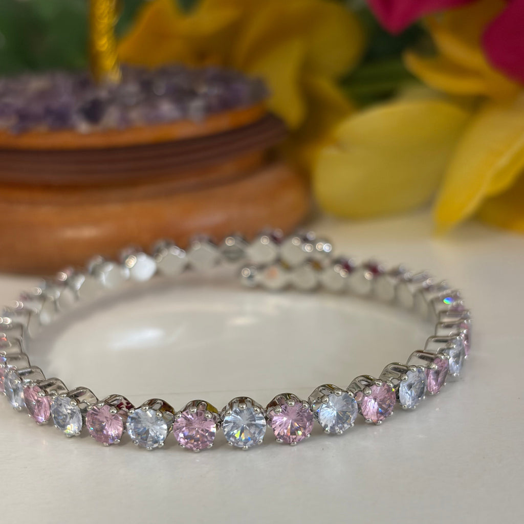 White Pink RoundCut Tennis Bracelet