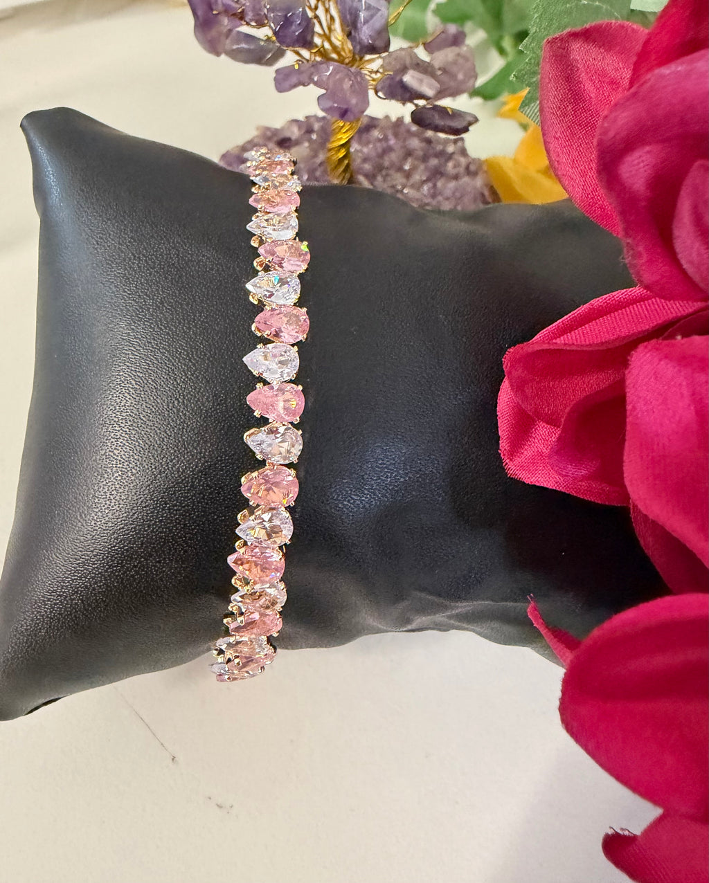 Pink White TennisCut Bracelet