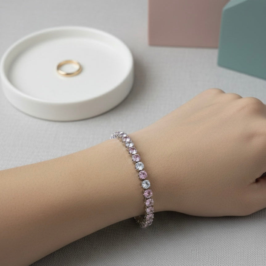 White Pink RoundCut Tennis Bracelet