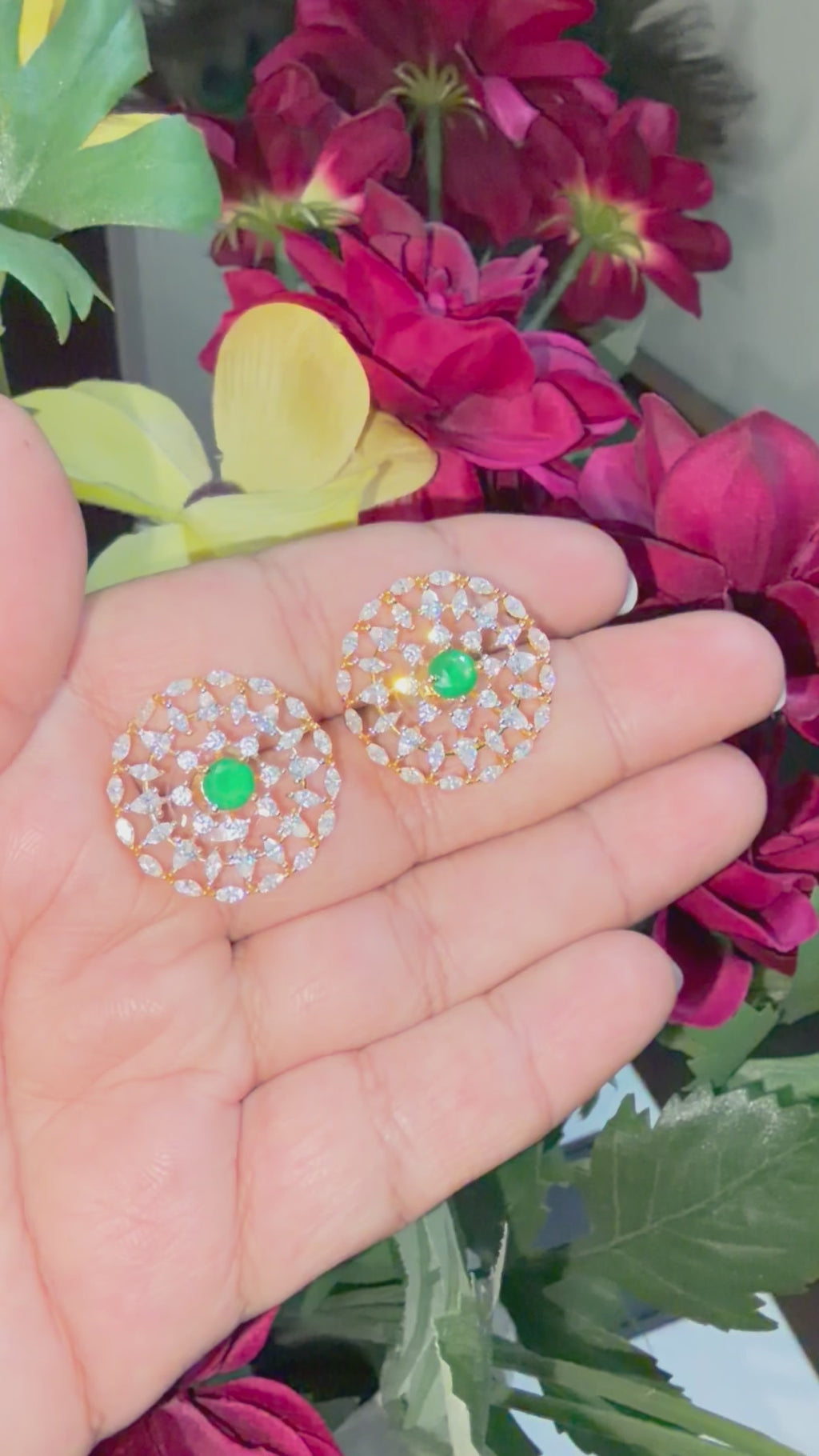 Emerald Radiance Floral Studs