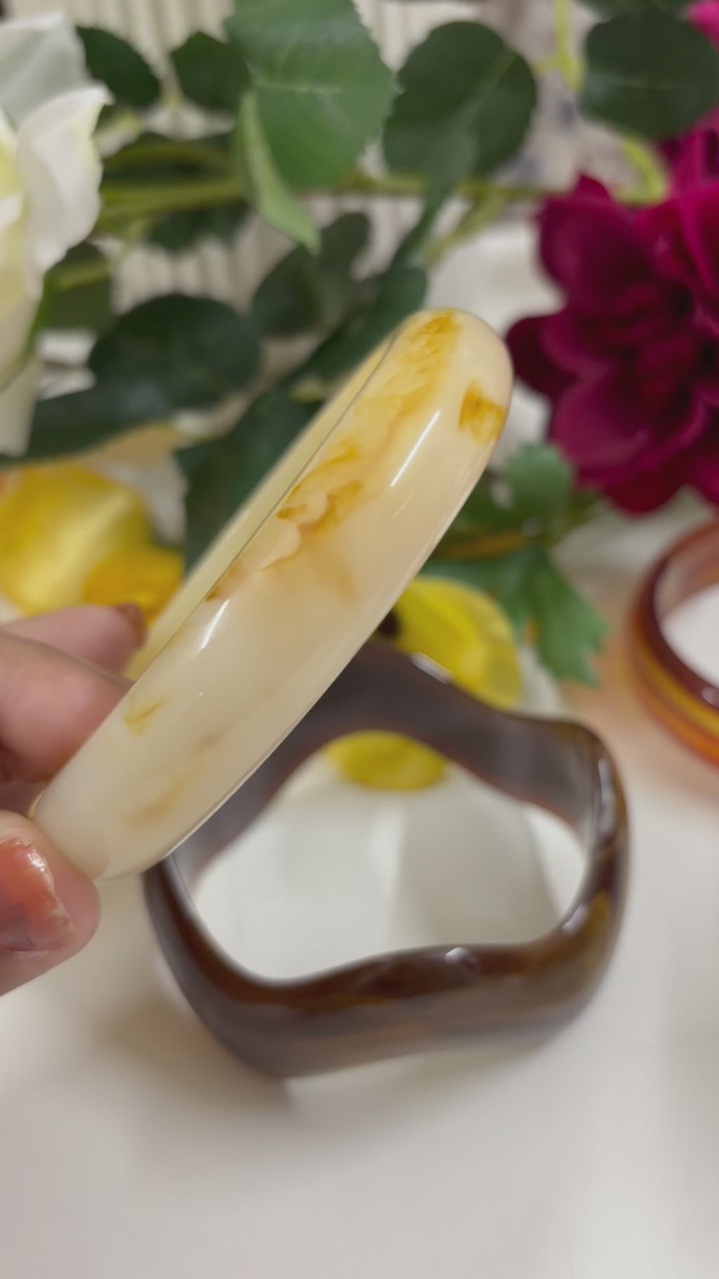 Ivory Amber Swirl Resin Bracelet
