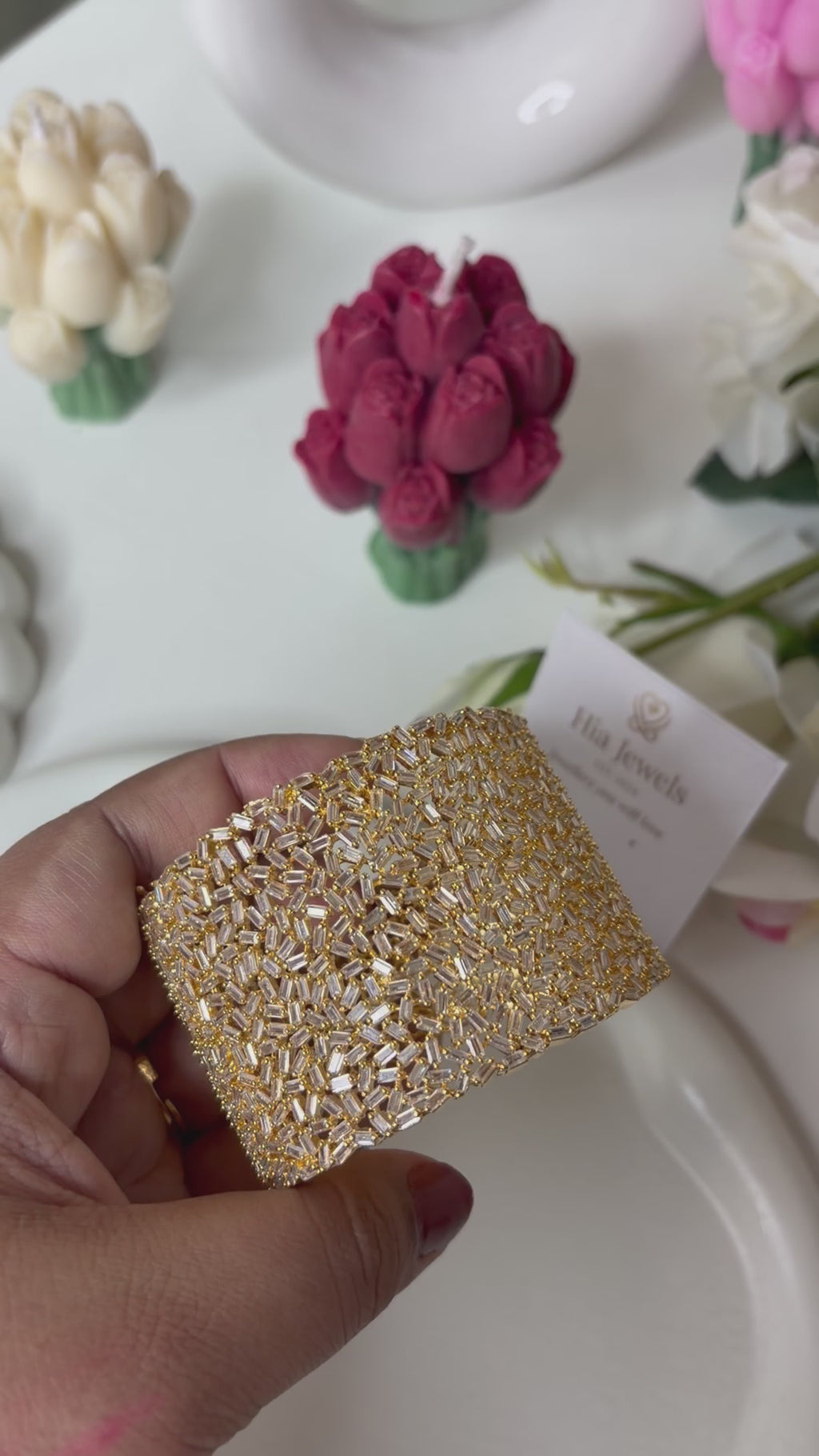 Aurora Crystal Mesh Cuff Bracelet
