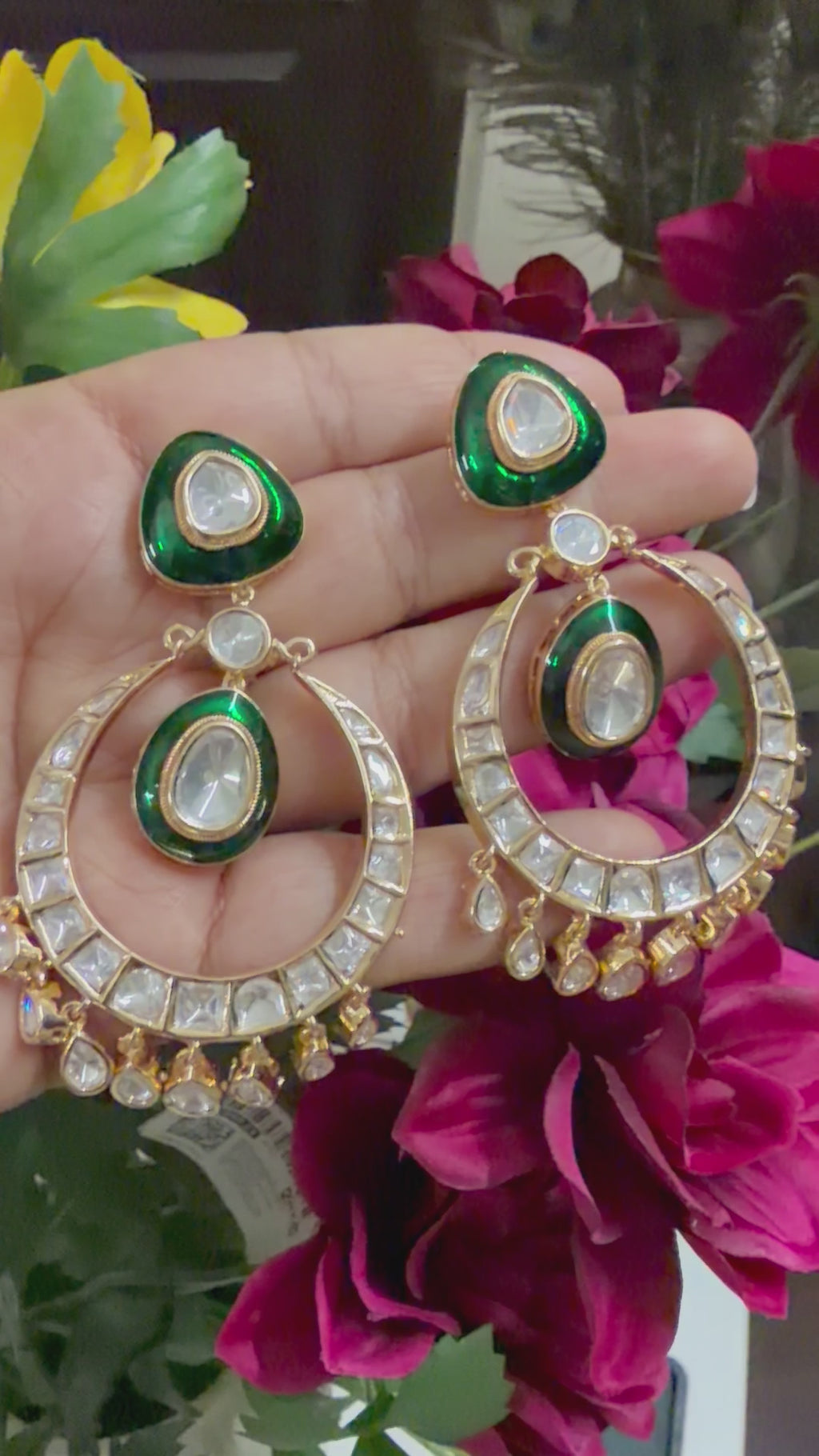 Emerald Enamel Polki Chandbali Earrings