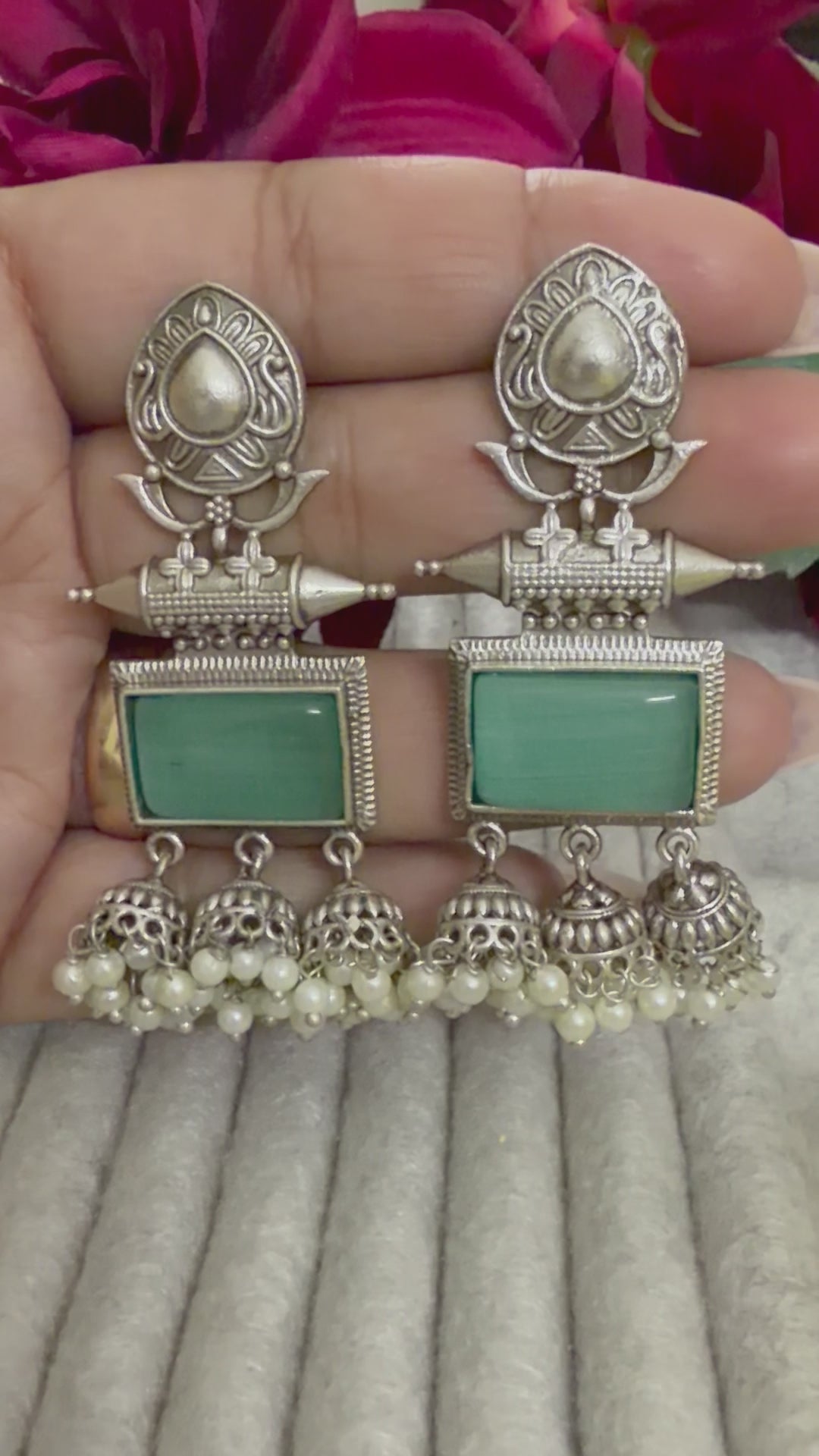 Silver Toned Turquoise Jhumka