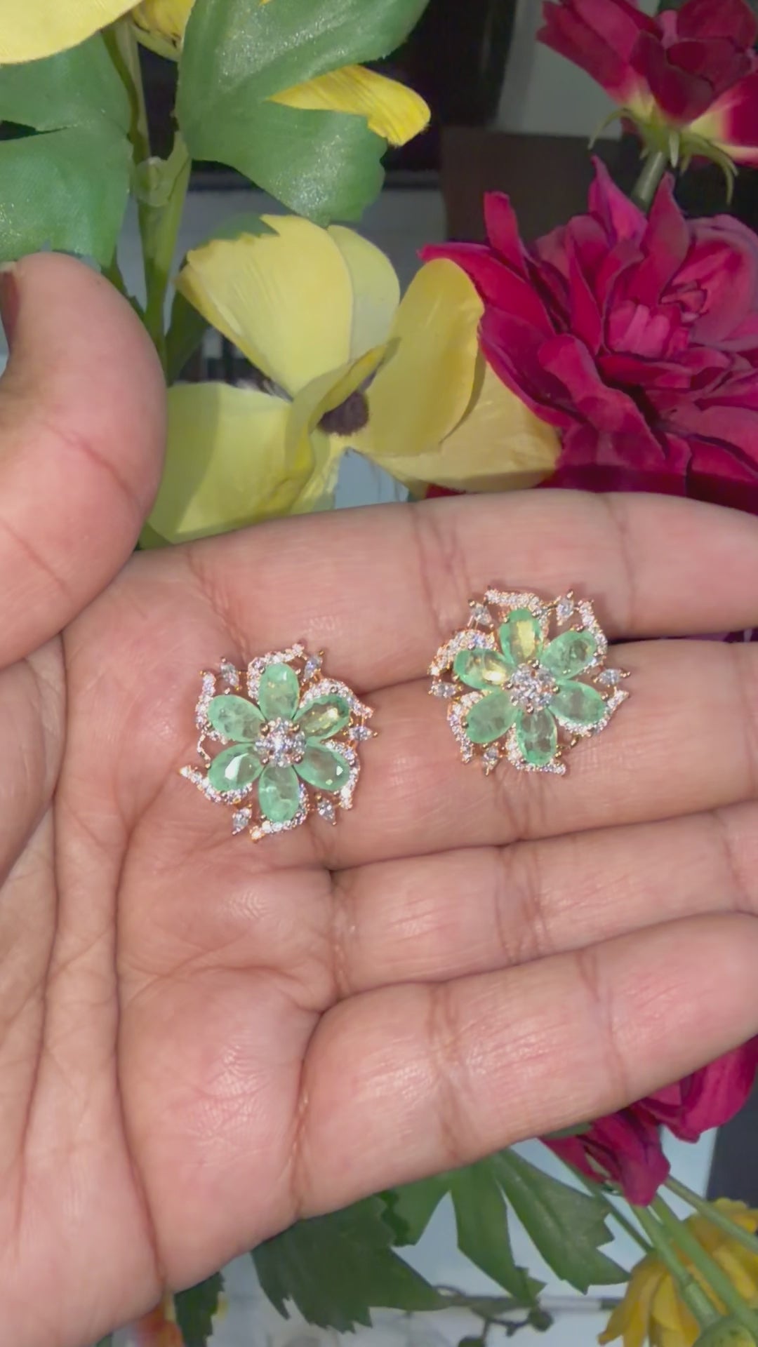 Mint Blossom Crystal Stud Earrings