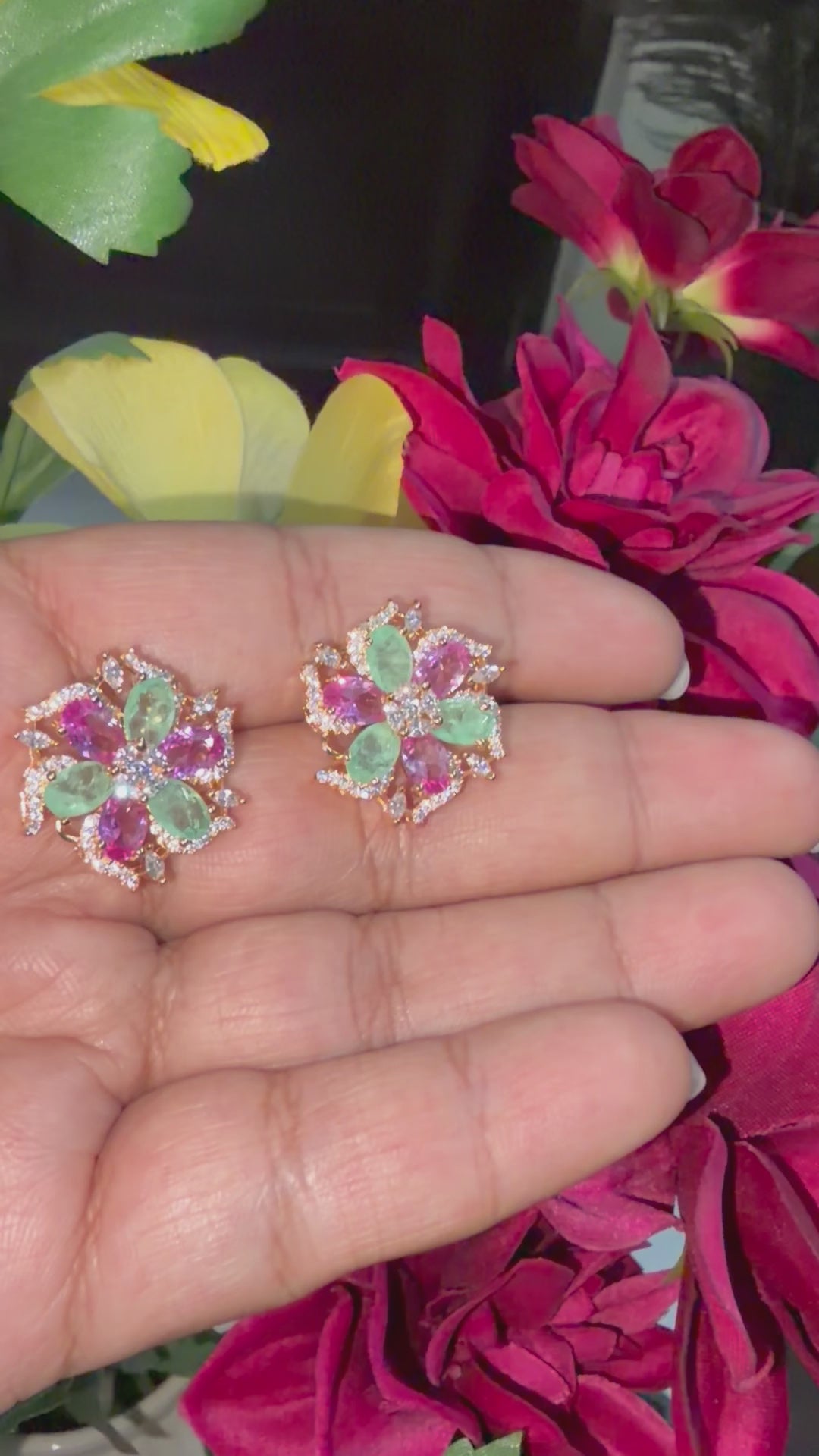 Pastel Bloom Crystal Stud Earrings